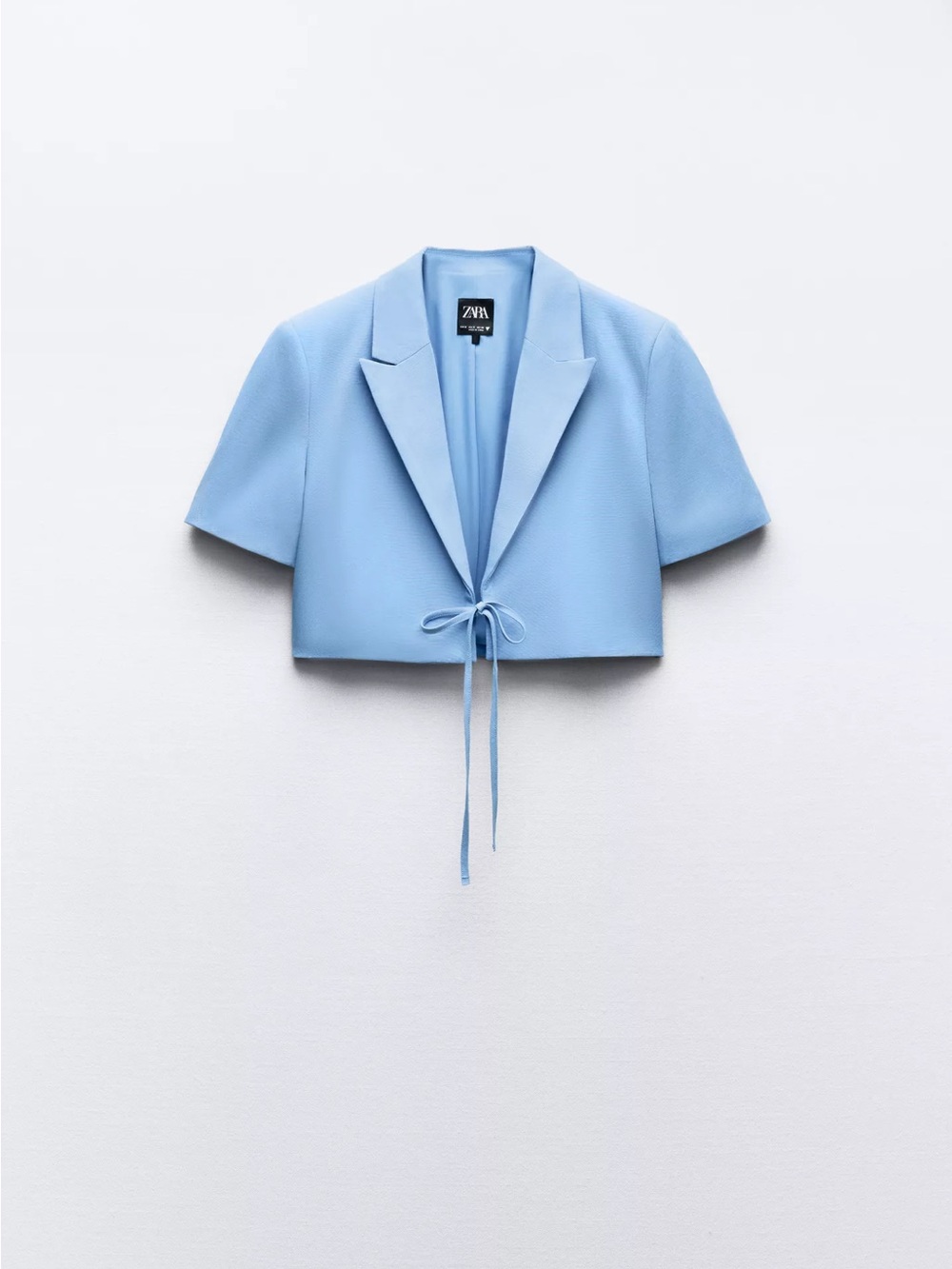 Zara Sky Blue Cropped Tie-Front Blazer